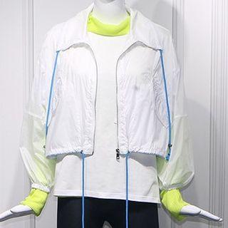 Cropped Windbreaker / Plain Short-sleeve T-shirt / Mock-neck Long-sleeve Knit Top / Cropped Leggings