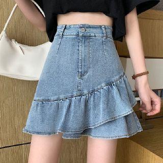 Denim Ruffle Hem Mini A-line Skirt