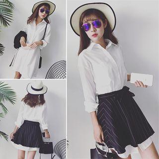 Set: Plain Shirt + Striped A-line Skirt