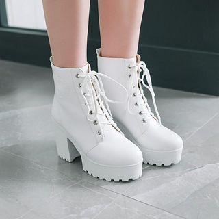 Faux Leather Platform Block Heel Short Boots