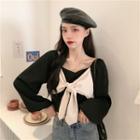 Square-neck Square-neck Ribbon Puff Sleeve Top