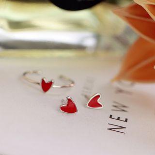 Heart Stud Earrings / Open Ring