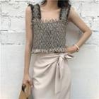 Square-neck Knit Tank Top / Side Tie Straight-fit Skirt