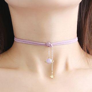 Planet Pendant Faux Suede Knot Choker