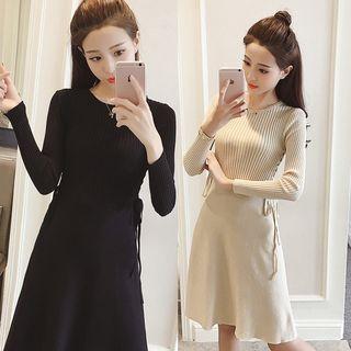 Side Lace-up Long-sleeve Knit A-line Dress