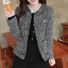 Round-neck Faux-pearl Tweed Jacket Black - One Size