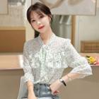 Floral Tie-neck 3/4-sleeve Blouse