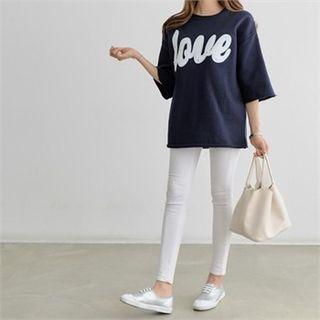Fray-edge Embellished Lettering T-shirt