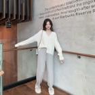 Plain Cardigan / Drawstring High-waist Pants