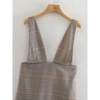 Sleeveless V-neck Plaid Pinafore Dress