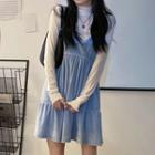Velvet Suspender Skirt / High-neck Long-sleeve Inside