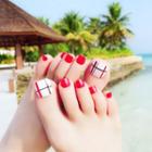 Plaid / Plain Faux Toe Nail Tips J76 - Red & Black & White - One Size