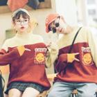 Couple Matching Smiley Lettering Two-tone Sweater
