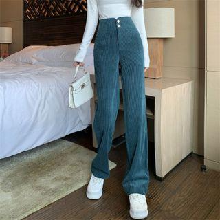 High Waist Button-up Corduroy Wide Leg Pants