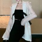 Cold Shoulder Open-front Mesh Jacket Almond - One Size