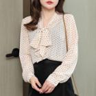 Ribbon Tie-neck Dotted Blouse