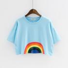 Rainbow Print Cropped Short Sleeve T-shirt