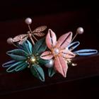 Wedding Set: Faux Pearl Flower Hair Stick + Fringed Earring + Hair Clip Set Of 4 - Multicolor - One Size