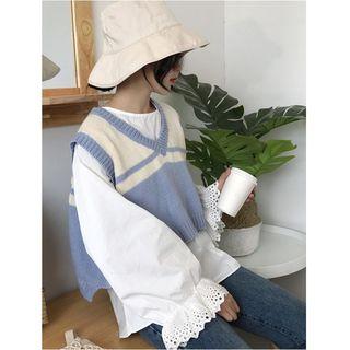Ball Sleeve Blouse / Knit Vest