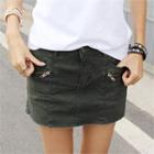 Zipper-trim Washed Mini Skort