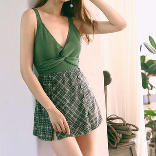 Plaid Panel Knotted Swimdress