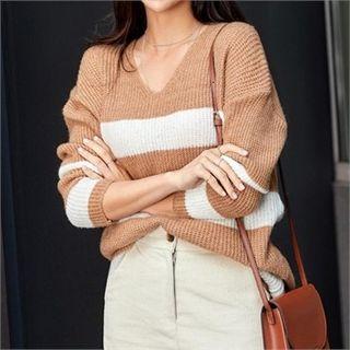 Striped Long Rib-knit Sweater
