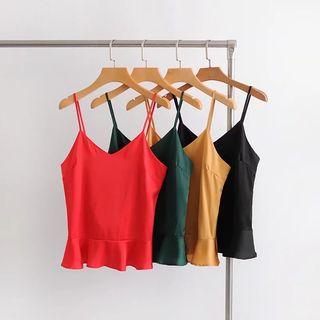 Spaghetti Strap Ruffle-hem Top