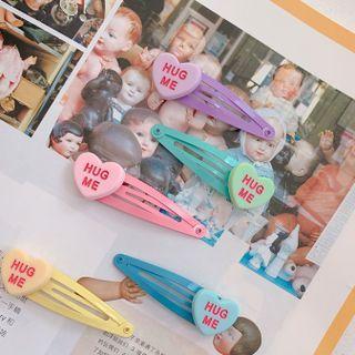 Set Of 6 : Lettering Heart Hair Clip Set - Blue & Red & Yellow - One Size