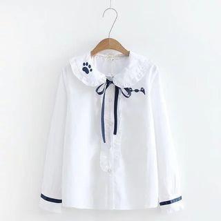 Embroidered Frill-trim Shirt