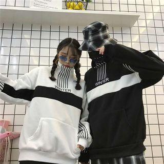 Couple Matching Color Block Mock Neck Pullover