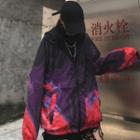 Printed Hooded Zip Jacket Purple & Black - One Size