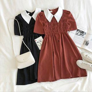 Peter-pan Collar Frilled Short-sleeve Dress