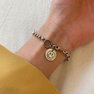 Smiley Pendant Sterling Silver Bracelet 1 Pc - Silver - One Size