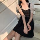 Short-sleeve Two-tone Frill Trim A-line Dress