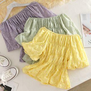 Off Shoulder Floral Pleated Top