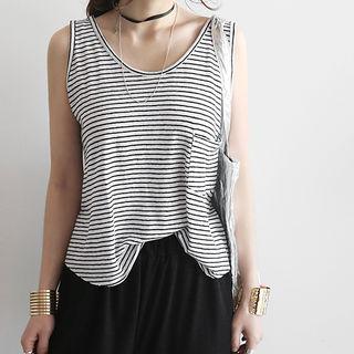Pocket-front Stripe Linen Blend Tank Top