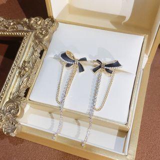 Bow Chained Alloy Dangle Earring 1 Pair - Gold & Black - One Size