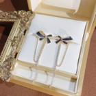 Bow Chained Alloy Dangle Earring 1 Pair - Gold & Black - One Size