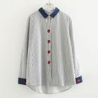 Striped Long-sleeve Strawberry Printed Blouse As Shown In Figure - One Size