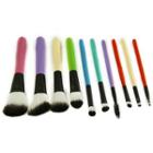 Set Of 10: Color Wooden Handle Makeup Brush Multicolors - One Size