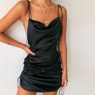 Tie-shoulder Open Back Satin Mini Dress