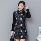 Floral Print Collared Long-sleeve Dress