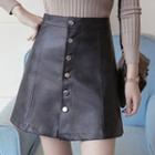 Faux Leather Button-detail Mini Pencil Skirt