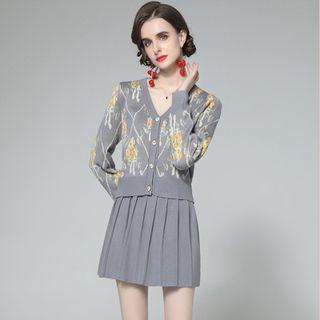 Set: Button Cardigan + Pleated Skirt