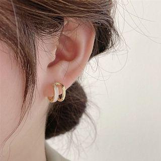 Layered Hoop Drop Earring 1 Pair - Silver Pin - White & Gold - One Size