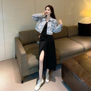 Cropped Denim Jacket / Sleeveless Sheath Dress