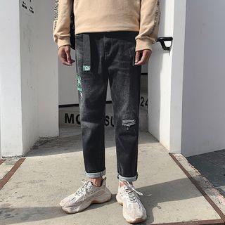 Print Washed Straight Leg Jeans