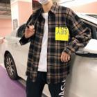 Plaid Color Panel Lettering Shirt