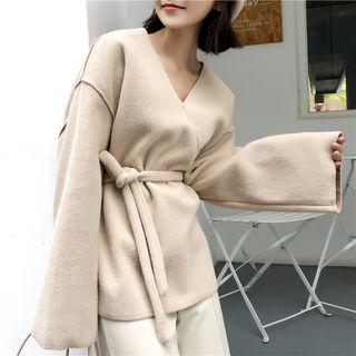 Long-sleeve V-neck Top With Sash