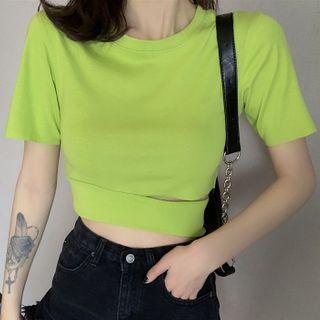 Short-sleeve Irregular Cutout Crop Top